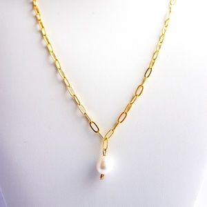 14K Gold Plated Chain Freshwater Pearl Pendant Necklace 20"